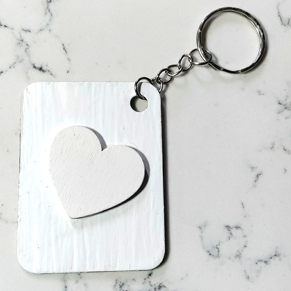 NEW Handmade Keychain Bag Tag! Cream Muro. w/ "I Love My Bag" White Wooden Heart - Picture 5 of 6